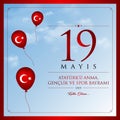 19 May, Commemoration of Ataturk, Youth and Sports Day Turkey celebration card.